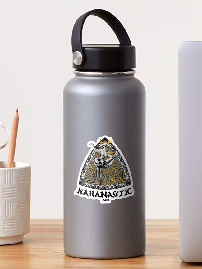 Karanastic pin-up skull sticker on a water bottle