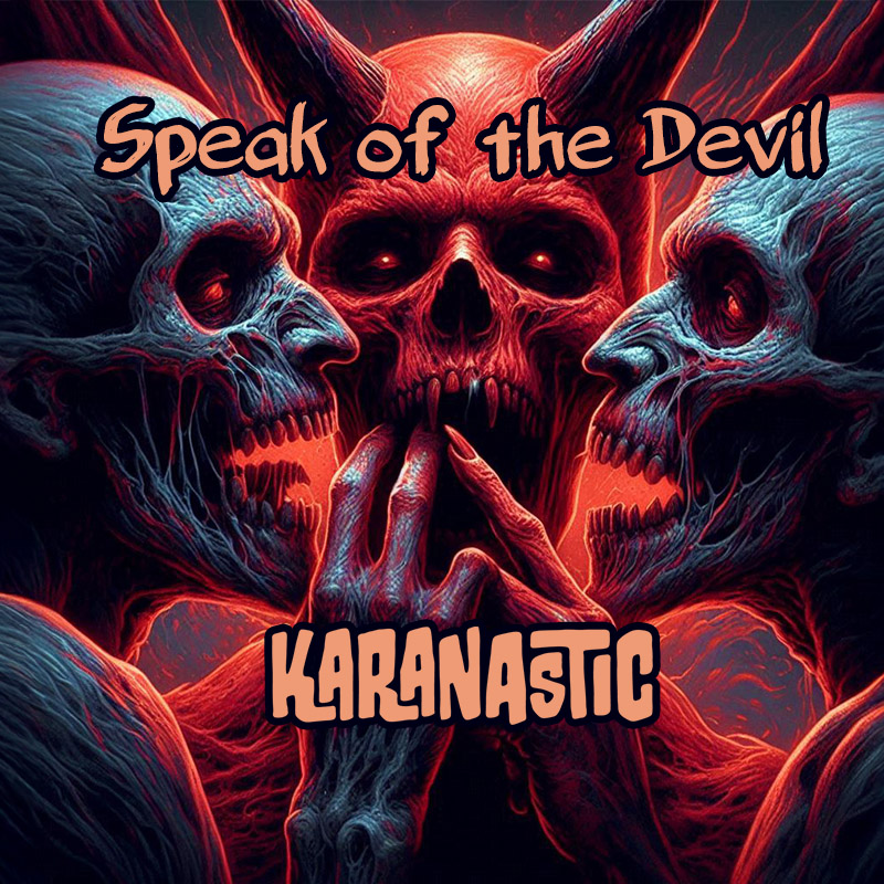 Cover art for the rap song Speak of the Devil with a red devil in the middle and two zombies in front