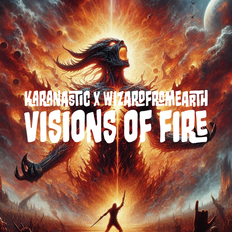 Visions of Fire title card art featuring a brave man fighting a Balrog for the Karanastic rap song